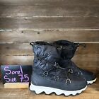 Womens Sorel Kinetic Black Puffer Insulated Winter Snow Boots Size 7.5 M GUC
