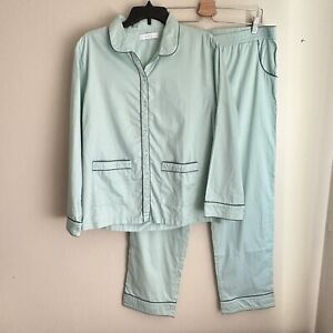 Lake Women Poplin Pajama Set in Teal Green Pockets Pull On Womens XL