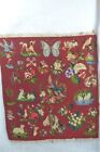 sampler unframed needlepoint dogs cats bunny flowers 19x18 red 19th c original
