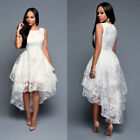 Elegant Square Neck High-Low Lace Beach Wedding Dress White Bridal Gown S M L XL