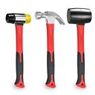 3 Pcs Hammer Set,16oz Rubber Mallet,16oz Claw Hammer and 40mm Double Faced