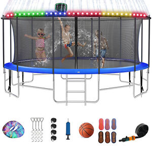 16FT Backyard Trampoline for Kids with Safety Enclosure Net, Basketball Hoop