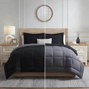 Comforter Duvet Insert 3 Piece, Quilted Down Alternative Full Black/Grey