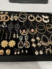 LOT OF 30 PAIR GOLD TONE PIERCED EARRINGS, ASSORTMENT, VINTAGE-NOW