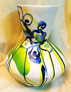 Stunning Anthropologie A Sunday Painter Vase Bernice Kelly Green & Blue Abstract