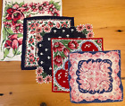 Vintage Flower Handkerchiefs Hankies Lot of 5 Valentine, Florals Red  Blue Pink