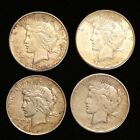 MIXED LOT OF 4 US PEACE SILVER DOLLARS 90% SILVER COINS NO RESERVE