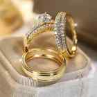 3.00Ct Real Moissanite His/Hers Wedding Ring Trio Set 14K Yellow Gold Plated