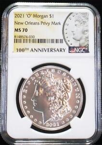 2021-O New Orleans Privy Mark .999 100th Anniver. Silver Morgan Dollar NGC MS 70