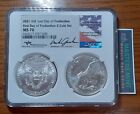 2021 SILVER EAGLE MS70 T1 T2 LAST & FIRST DAY OF PRODUCTION SIGNED LABEL 2 COINS