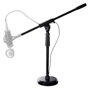 Rockville Desktop Mic Stand w/ Steel Round Base + Fixed Boom + Rubber Pad