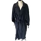 Persons Trench Coat Black Mens Size Large Vintage Pure Polyester Belted Pockets