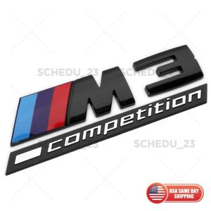 BMW F80 G80 M3 Competition Rear Trunk Gloss Black Nameplate Emblem Badge Logo (For: 2017 BMW)