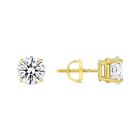 2 Ct Created Diamond Round Cut Real 14K Yellow Gold Stud Earrings Screw Back