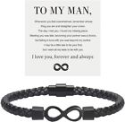 To My Man Infinity Leather Bracelet Husband Gifts from Wife I Love You Forever