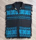 Cool Vintage Wool Poncho with Pockets Blue and Black