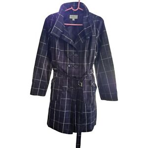 MORENA Black Plaid Womens Trench Coat Size XL - Black