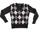 Apt. 9 Womens Large L Sweater 100% Cashmere Argyle V Neck Black Gray