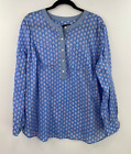 Talbots 1X Popover Shirt Top Blouse Blue Lightweight Roll Tab Sleeve NWT A25-04