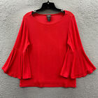 CHICOS Travelers Blouse Womens Size 0 Small Top 3/4 Sleeve Slinky Red