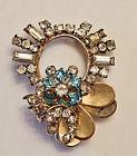 Vintage 1940's M&S 12K Gold Filled (GF) Blue & Clear Rhinestone Brooch Pin