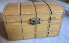 Vintage Wood Wooden Pirate Treasure Gold Storage Box Bin Chest Ribbed Banded