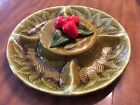 Vintage Green Pottery Lazy Susan Complete W/ Strawberry Cover Made in USA No.897