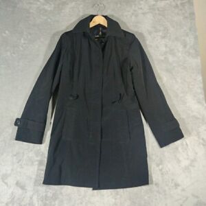 London Fog Coat Womens Small Black Trench Button Up Notch Lined Pockets Career