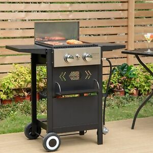 2-Burner Gas Grill and Griddle Combo Small Flat Top Grill Outdoor Propane BBQ