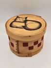 VTG Rustic Wooden Round Cheese Box Hat Container Laying Cat Farmhouse Design 8