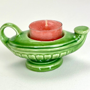 New ListingVintage Green Ceramic USA Pottery Pedestal Candle Holder Aladdin Lamp Shape 1950