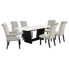 7 PC WHITE MARBLE DINING TABLE SAND VELVET CHAIRS DINING ROOM FURNITURE SET