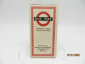 Vintage 1956 London Transport Bus Map Central Area including Trolleybuses