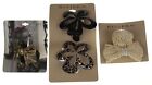 Riviera Clips Lot 4 Bow Flowers Animal Print Metal Fabric Hair Accessories Gold