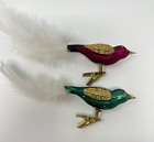 Vintage Christmas Glass Clip On Bird With Feather Tails Ornament Set Of 2