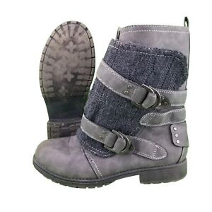 Sugar Women's Fashion Boots Grey Faux Leather/Knit Side Zip Size is about 8.5-9