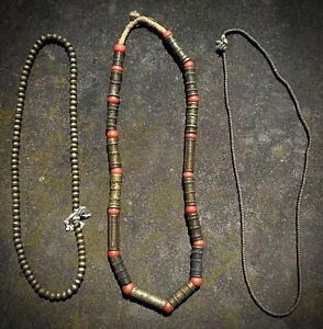 Antique 3 Piece Benin Africa HEAVY BRONZE Trading Bead Necklace Set