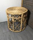 New ListingVintage Boho Chic Wicker Rattan Peacock Spiral Round Drum Table Plant Stand