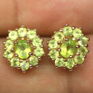 Unheated Green Peridot Earrings 925 Sterling Silver Rose Gold Coated