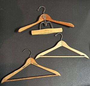 3 Vintage Wooden Hangers Lot Suit Pants Trouser Clip Belmar, PA + The Fort Garry