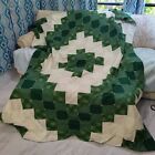 Vintage Handmade 68 X 90 Green White Patchwork Hand Tied Quilt-2 Available