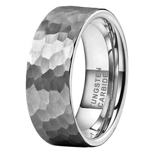 Tungsten Carbide Men Wedding Ring Hammered Band Faceted Scratch Resistant