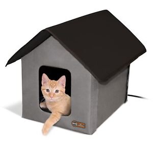K&H Pet Heated Outdoor Kitty House Gray / Black 22
