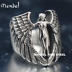 MENDEL Mens Feather MC Biker Angel Wing Ring Stainless Steel Silver Size 7-15