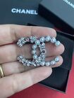 Beautiful CHANEL Silver Crystal Pearl Brooch Pin