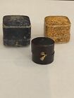 3 Antique Ring Presentation Boxes, England Circa 1900 Original Hinged Leather