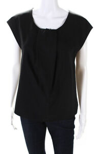 Theory Womens Wool Pleated Short Sleeve Blouse Top Black Size XS