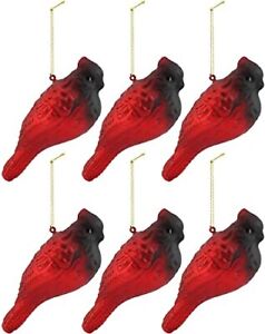 Glass Cardinal Christmas Ornaments (6-Pack); Red Bird Holiday Tree Decoration...