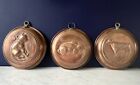3 VTG COPPER Clad Tin 5 1/2 in Hanging Food Molds Cow Rabbit Cat Kitchen Decor