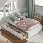 Modern Twin Size Solid Wood Bed Frame with 2 Storage Drawers Bedroom Furniture